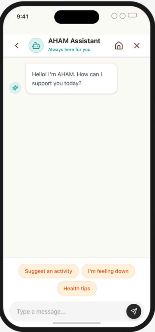 AHAM Assistant chat with quick replies