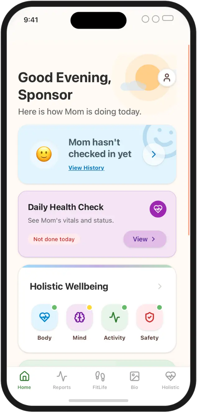 AHAM family sponsor dashboard with daily health check
