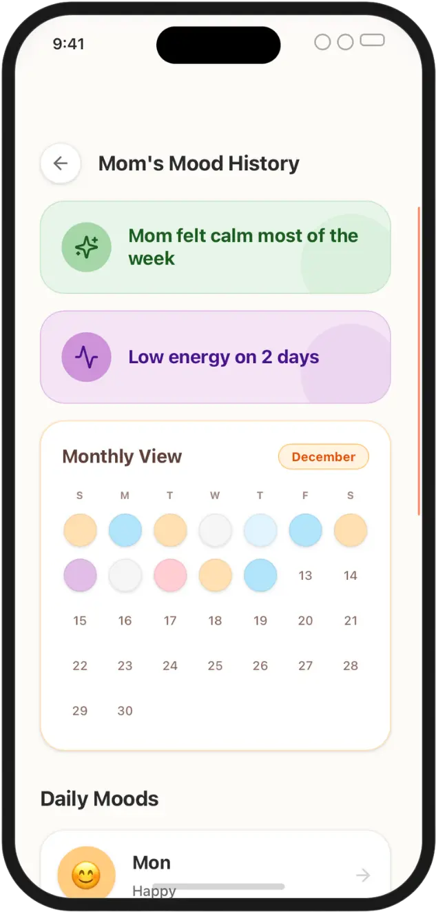 Mood history calendar in the AHAM app